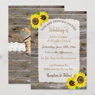 Invitación Boda de Lace, Cowboy Boots y Sunflowers