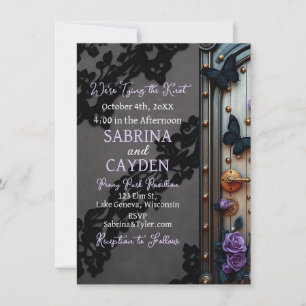 Invitación Boda de Lace Negro, Mariposas y Rosas Púrpura