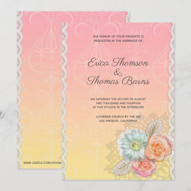 Invitación Boda De Lace Y Flores (Anverso / Reverso)