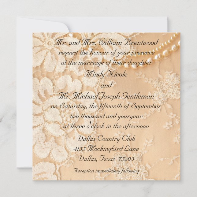 Invitación Boda de Lace y Pearls (Anverso)