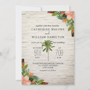 Invitación Boda de Ladrillo Blanco Tropical del Árbol de Palm