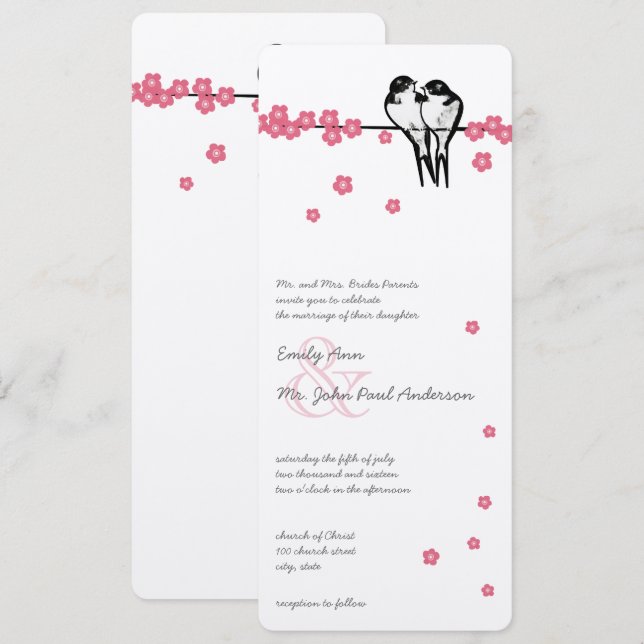 Invitación Boda de ladrillo de flores rosadas encantadas (Anverso / Reverso)