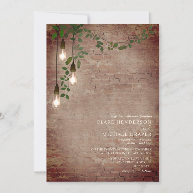 Invitación Boda de Ladrillo Gris de Garland (Anverso)