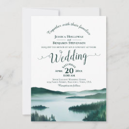 Invitación Boda de Lago de Montaña Rústica con Caligrafía Ele