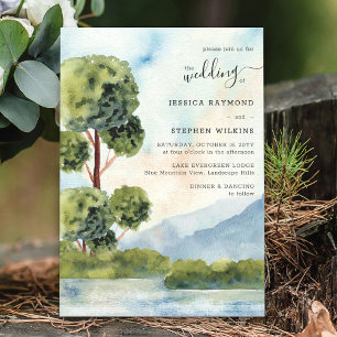 Invitación Boda de Lake Evergreen acuarela azul polvoriento