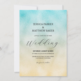 Invitación Boda de lámina con ombre de aqua y oro