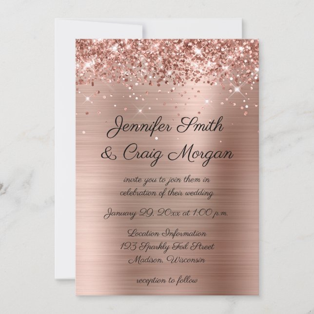 Invitación Boda de lámina de oro rosa brillante (Anverso)