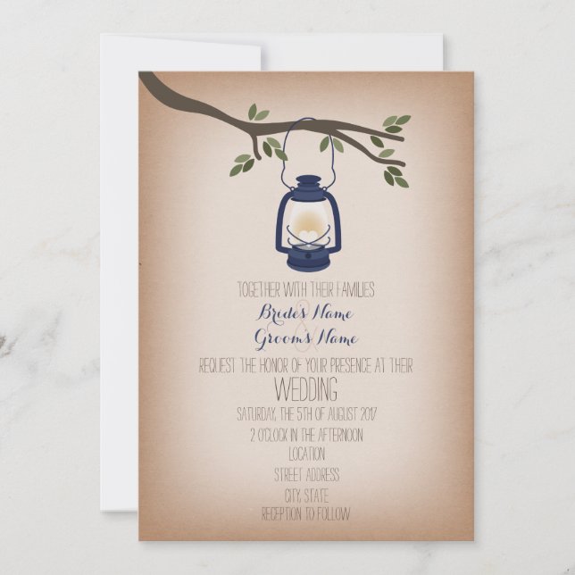 Invitación Boda de Lantern de Camping Azul inspirado por Card (Anverso)