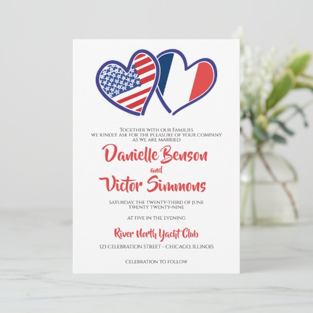 Invitación Boda de las Banderas del Corazón de Estados Unidos (Anverso de pie)