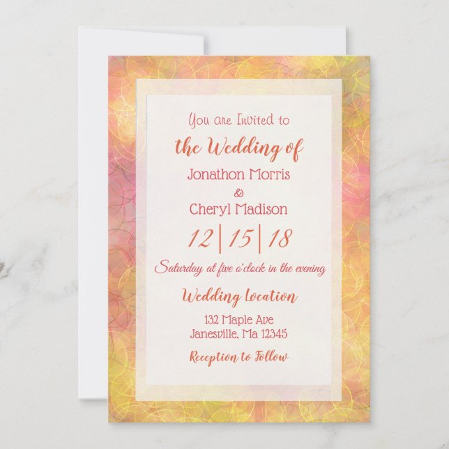 Invitación Boda de las burbujas rosa, coral y Naranja (Anverso)