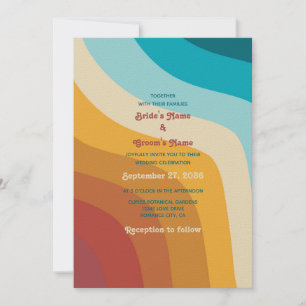 Invitación Boda de las coloridas olas de arcoiris de los años
