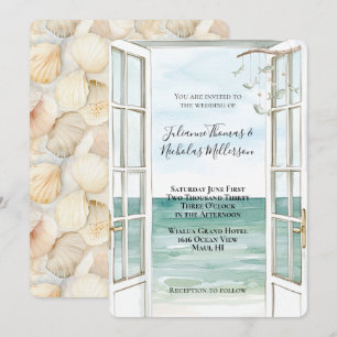 Invitación Boda de las conchas marinas con vistas al océano