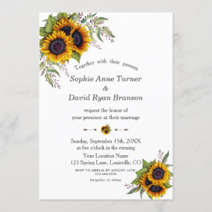 Invitación Boda de las esquinas de girasoles de color acuátic