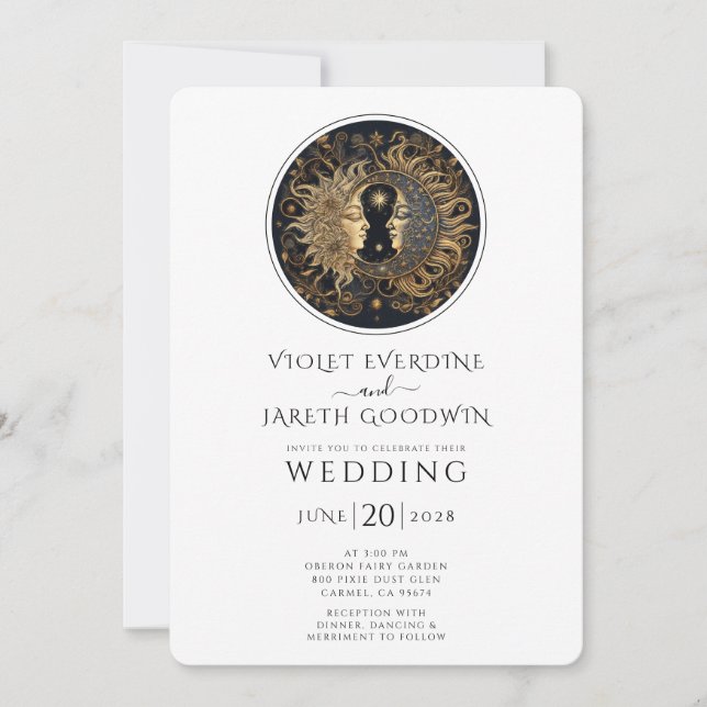 Invitación Boda de las estrellas celestes de la luna solar (Anverso)