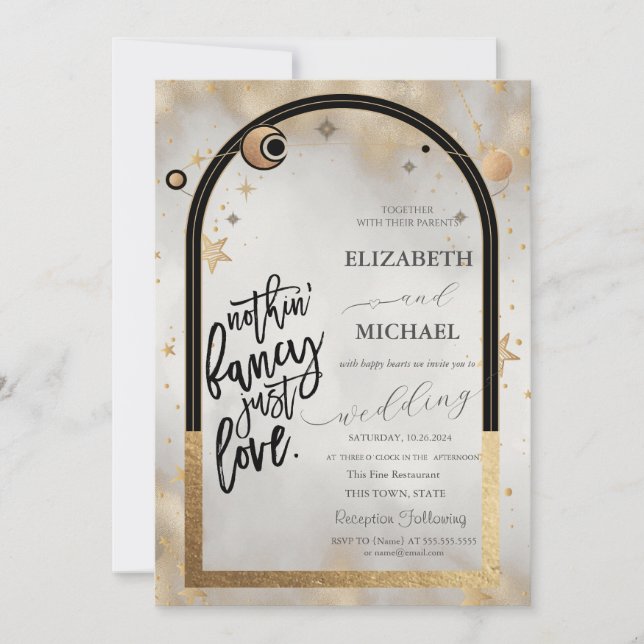 Invitación Boda De Las Estrellas Celestiales Gold Y Moon Gala (Anverso)