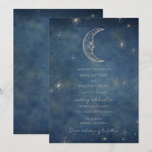 Invitación Boda de las Estrellas de la Luna Azul Celestial de