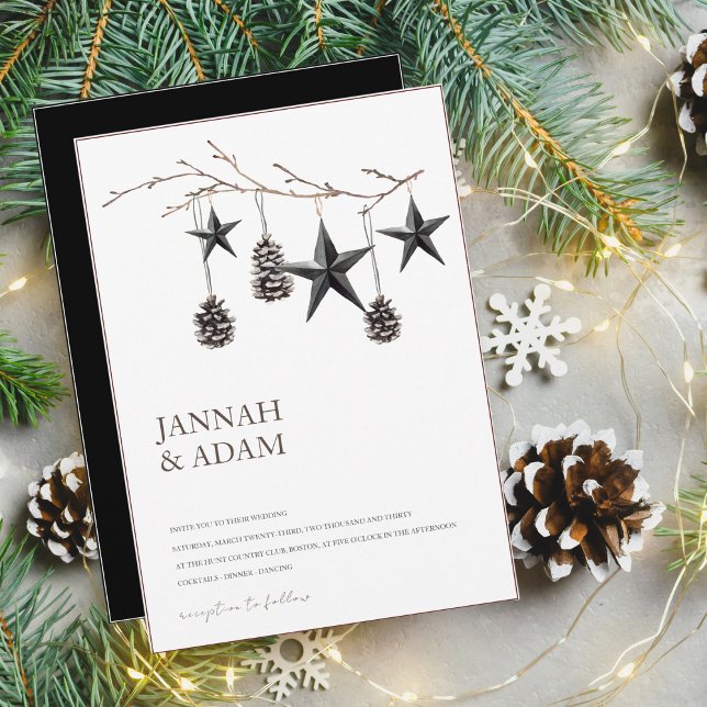 Invitación Boda de las estrellas de las pineconas negras góti (Subido por el creador)