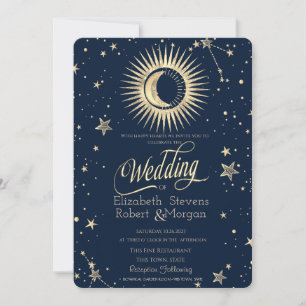 Invitación Boda De Las Estrellas De Oro Celestial Y De Luna