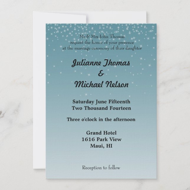 Invitación Boda de las estrellas del cielo azul que caen (Anverso)