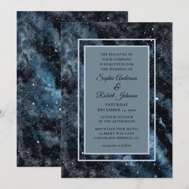 Invitación Boda de las estrellas del espacio galax (Anverso / Reverso)