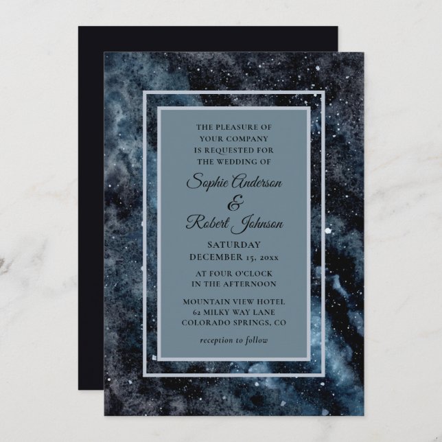 Invitación Boda de las estrellas del espacio galax (Anverso / Reverso)