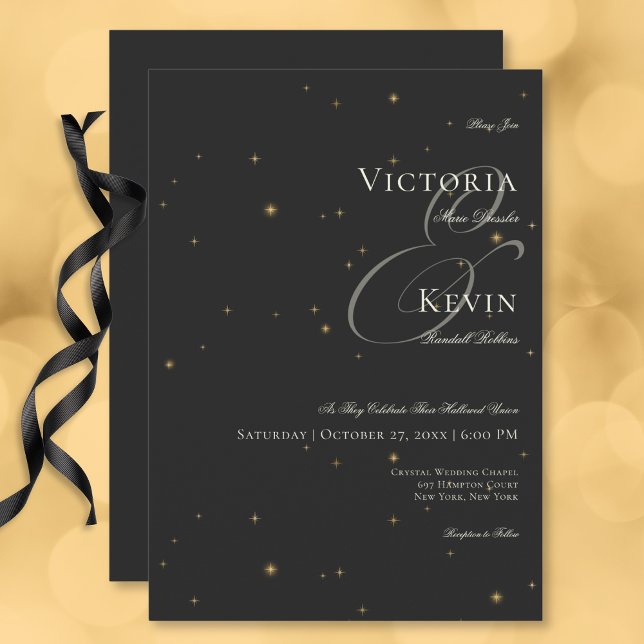 Invitación Boda de las Estrellas Victorianas Oscuras Moody (Dark Moody Victorian Stars Wedding Invitation)