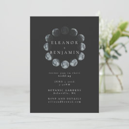 Invitación Boda de las fases de la luna de color negro modern
