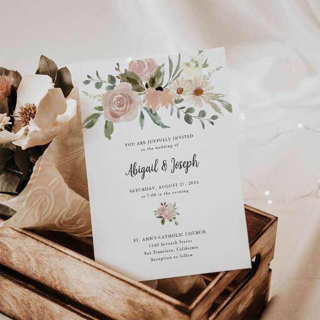 Invitación Boda de las flores de agua neutra de Boho romántic (Subido por el creador)