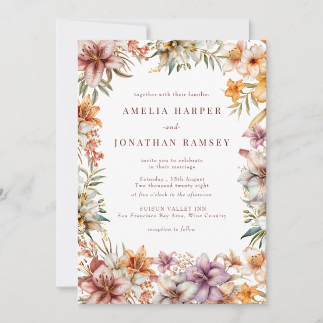 Invitación Boda de las flores de Boho acuarela (Anverso)