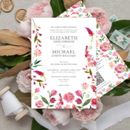 Invitación Boda de las flores de color de agua del código QR 