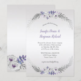 Invitación Boda de las flores de color gris morado plateado |