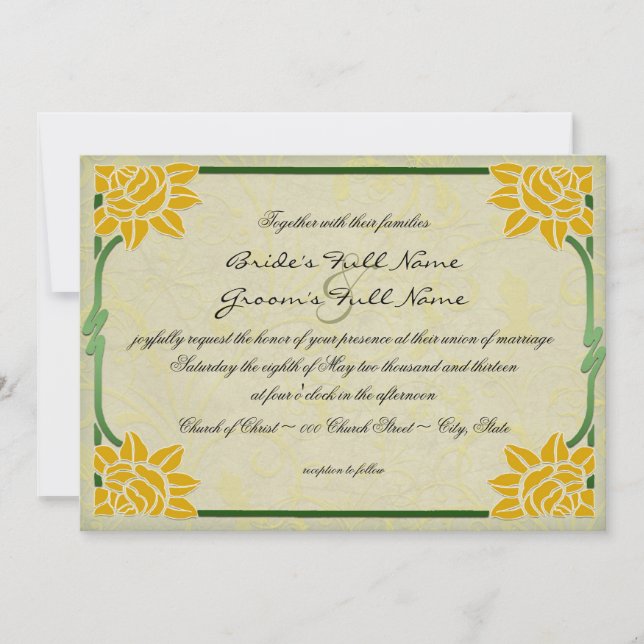 Invitación Boda de las flores de época de verano amarillas (Anverso)