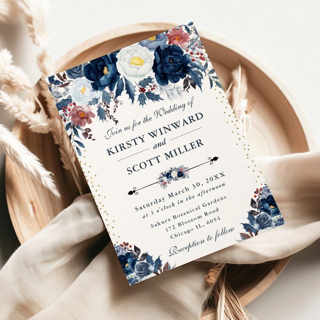 Invitación Boda de las flores de invierno azules y blancas (Subido por el creador)