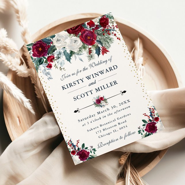 Invitación Boda de las flores de invierno rojas y blancas (Subido por el creador)