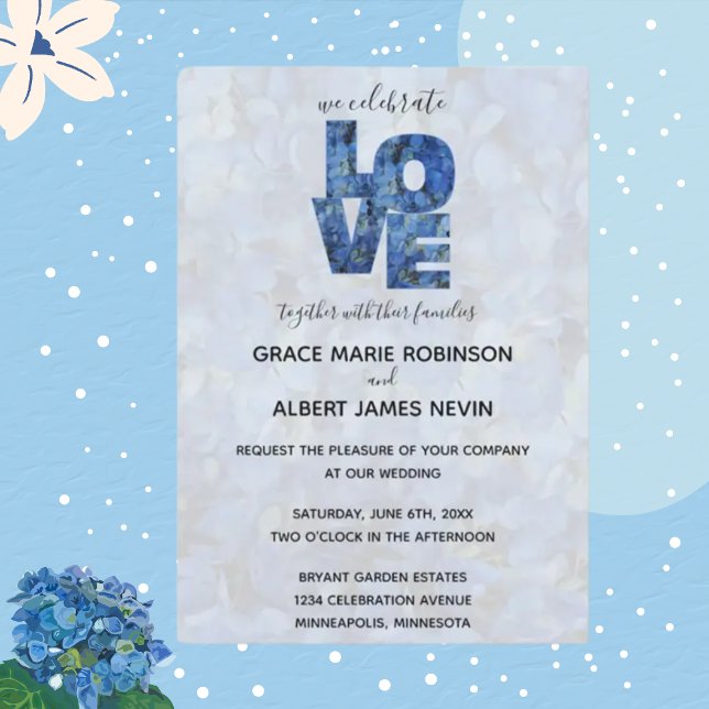 Invitación Boda de las flores de las hidrangeas azules de Per (Subido por el creador)