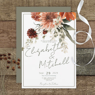 Invitación Boda de las flores de óxido de terracota rústica