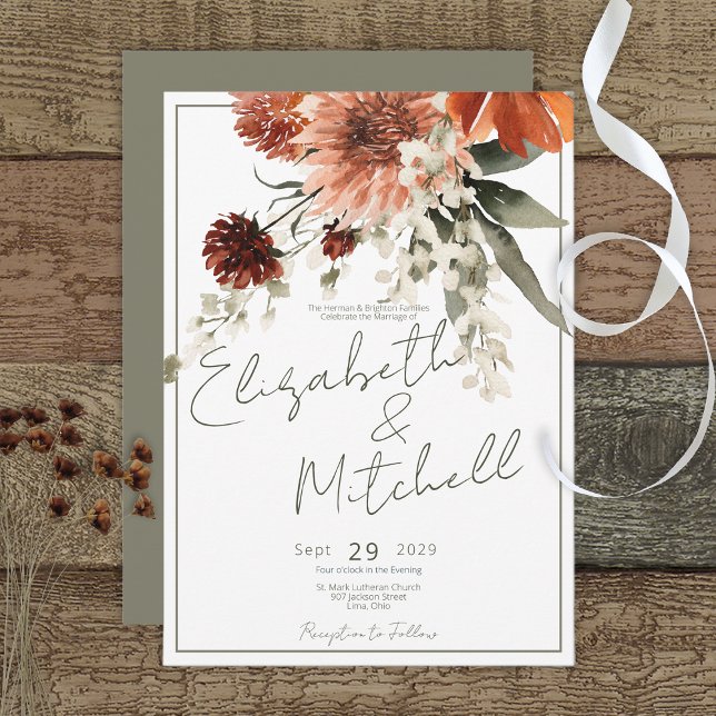 Invitación Boda de las flores de óxido de terracota rústica (Subido por el creador)