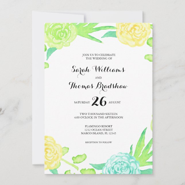 Invitación Boda de las flores de verano acuarelas (Anverso)