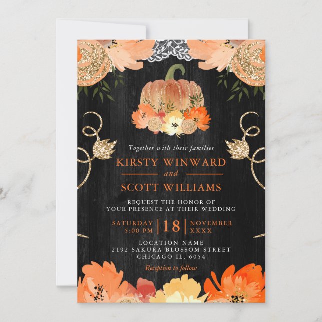 Invitación Boda de las flores otoñales de la calabaza acuátic (Anverso)