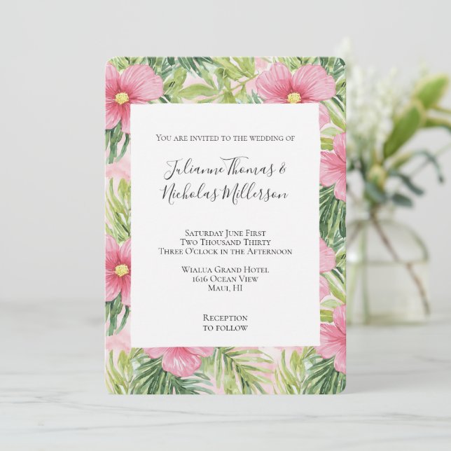 Invitación Boda de las flores rosadas tropicales (Anverso de pie)
