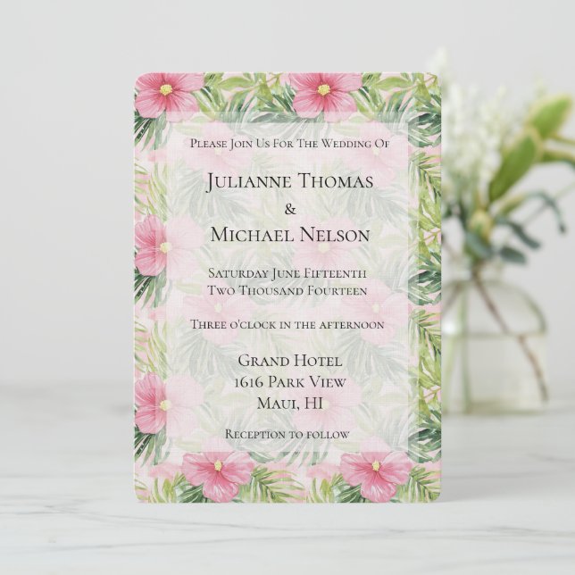 Invitación Boda de las flores rosadas tropicales (Anverso de pie)
