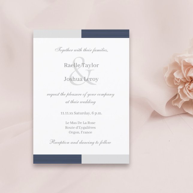 Invitación Boda de las franjas blancas y grises azules de la  (Subido por el creador)