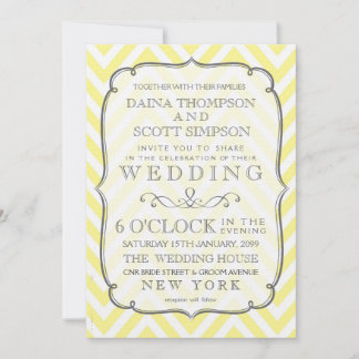 Invitación Boda de las franjas de Chevron amarillas de manteq
