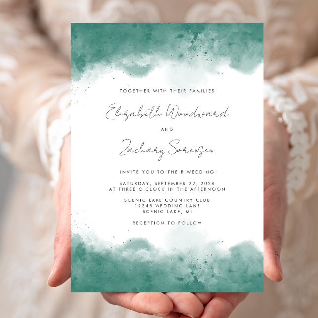 Invitación Boda de las fronteras acuáticas Verde azuladas mod (Subido por el creador)