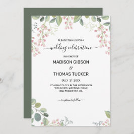 Invitación Boda De Las Hojas De Eucalipto Y De Las Flores Ros