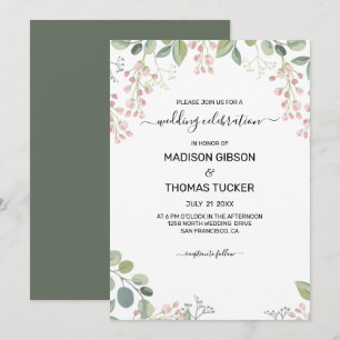 Invitación Boda De Las Hojas De Eucalipto Y De Las Flores Ros