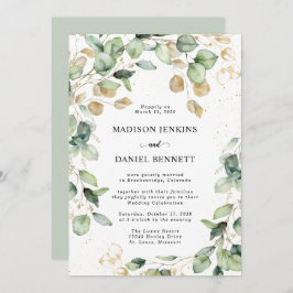 Invitación Boda de las hojas de oro de Eucalyptus