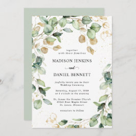 Invitación Boda de las hojas de oro de Eucalyptus