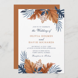 Invitación Boda de las hojas rusticas marrones y azules de me