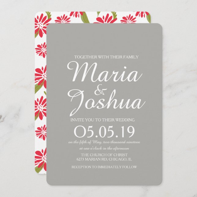 Invitación Boda de las hojas tropicales de Daisy Floral (Anverso / Reverso)